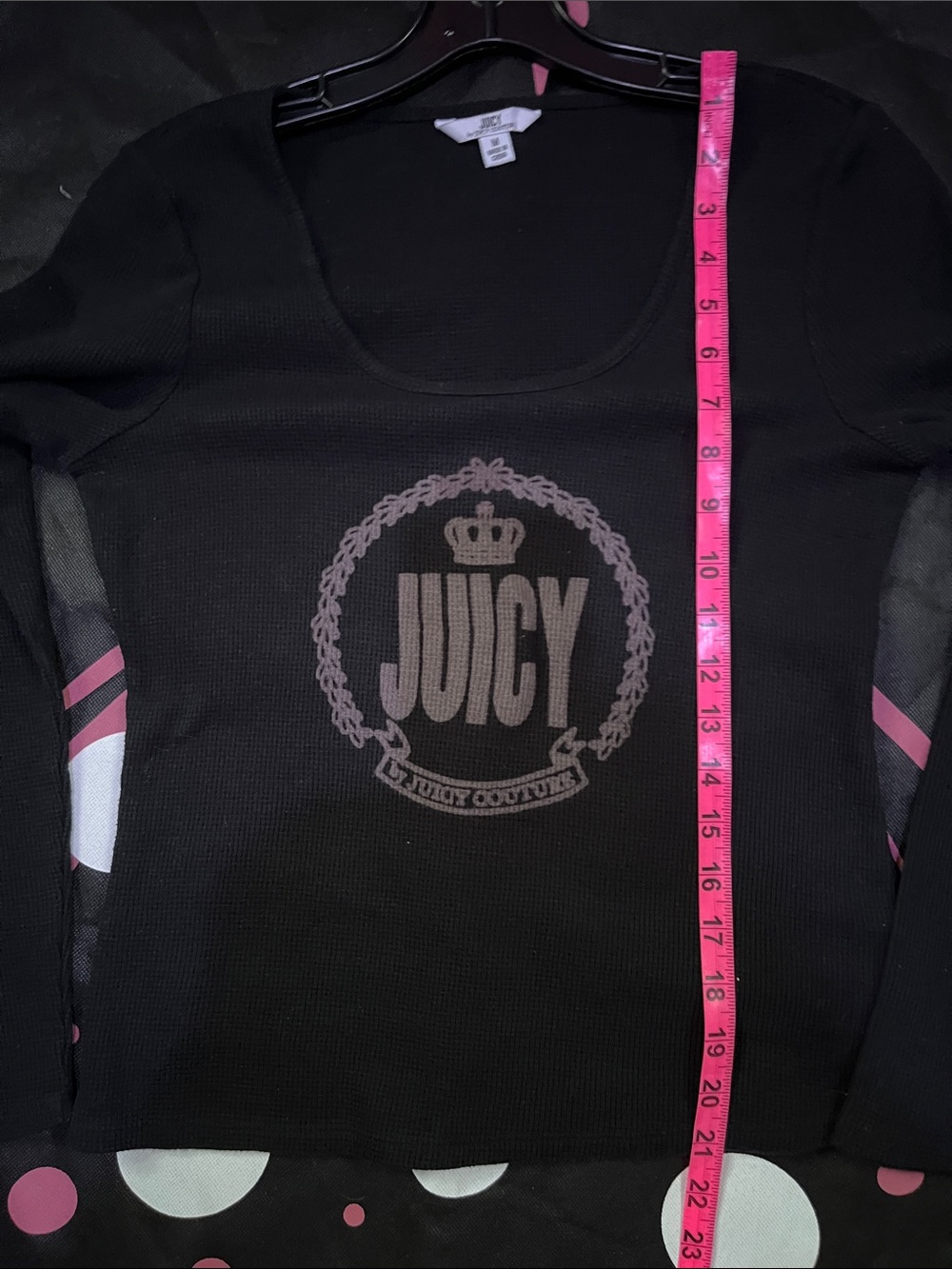 Juicy Couture Black Scoop Neck Long Sleeve Top with Crest Logo - Picture 9 of 10